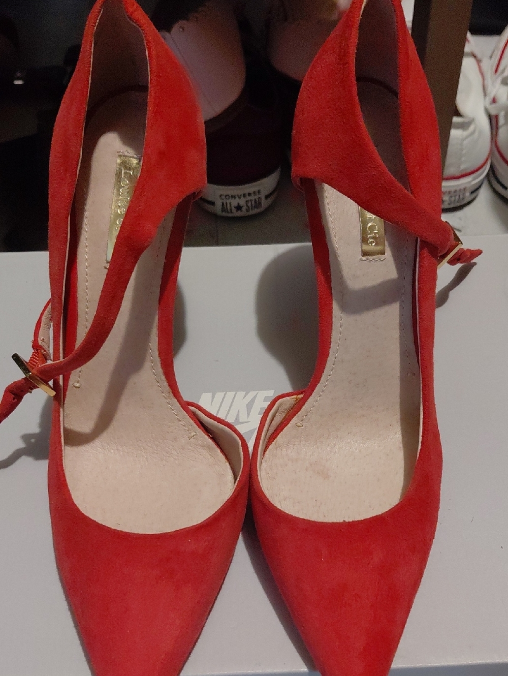 Louise et Cie Red Suede Pointed-Toe Slingback Heels